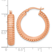 SS Rose-tone Polished and Grooved 26x6mm Round Hoop Earrings