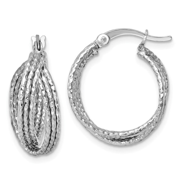 SS RH-plated Textured 20.0mm Crisscross Round Hoop Earrings