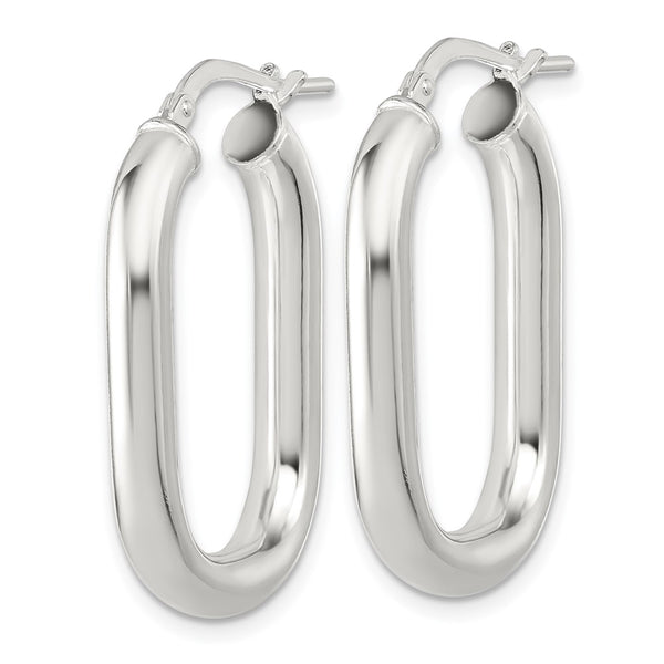 Sterling Silver Polished 4mm Oval Hoop Earrings