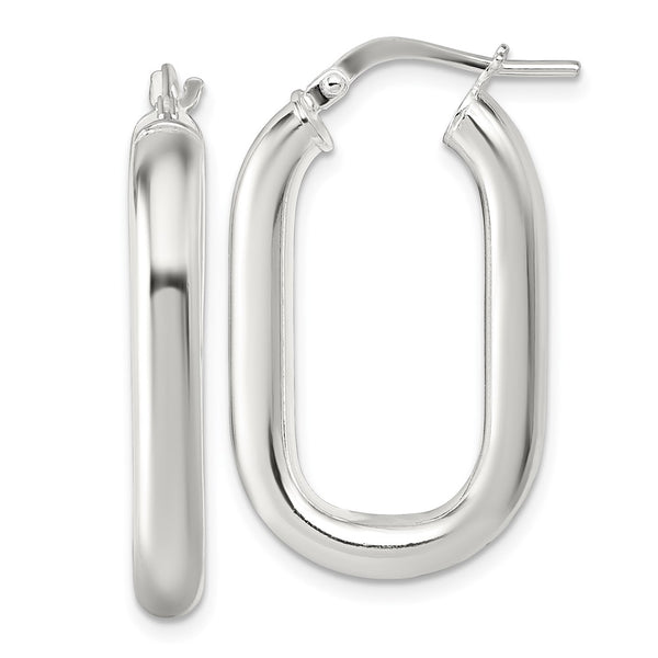 Sterling Silver Polished 4mm Oval Hoop Earrings