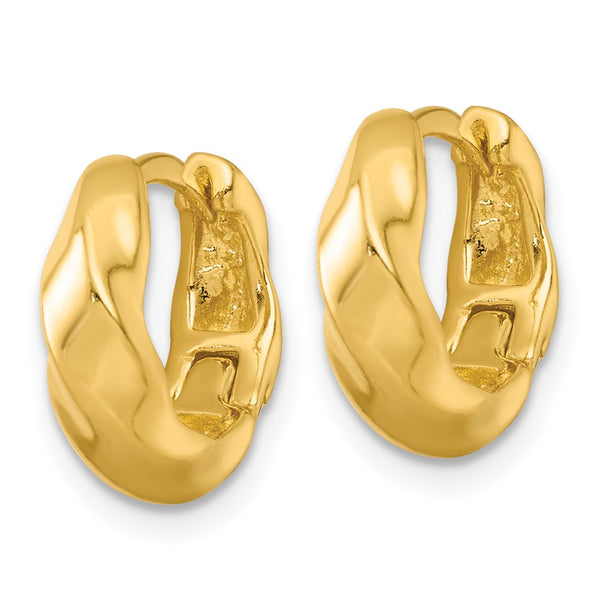 Sterling Silver Gold-tone Polished Twisted Round Hinged Hoop Earrings