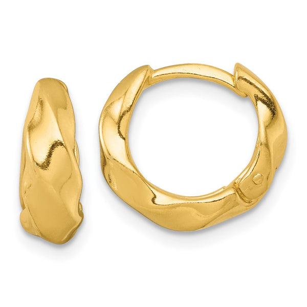 Sterling Silver Gold-tone Polished Twisted Round Hinged Hoop Earrings