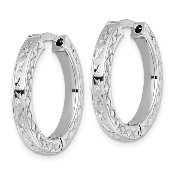 SS RH-pltd Polish D/C 3x23mm Hinged Square Tube w/Safety Lock Hoop Earrings