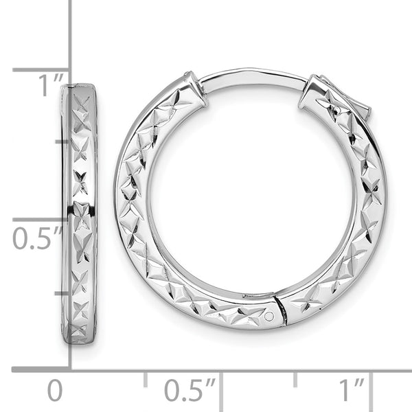 SS RH-pltd Polish D/C 3x23mm Hinged Square Tube w/Safety Lock Hoop Earrings