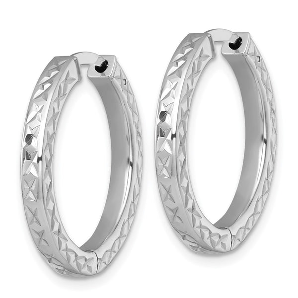 SS RH-pltd Polish D/C 3x25mm Hinged Square Tube w/Safety Lock Hoop Earrings