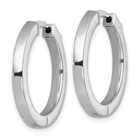 SS Rhod-plated Polish 3x25mm Hinged Square Tube w/Safety Lock Hoop Earrings