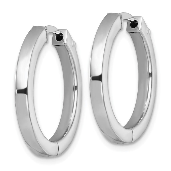 SS Rhod-plated Polish 3x25mm Hinged Square Tube w/Safety Lock Hoop Earrings