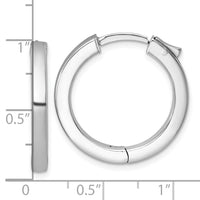 SS Rhod-plated Polish 3x25mm Hinged Square Tube w/Safety Lock Hoop Earrings