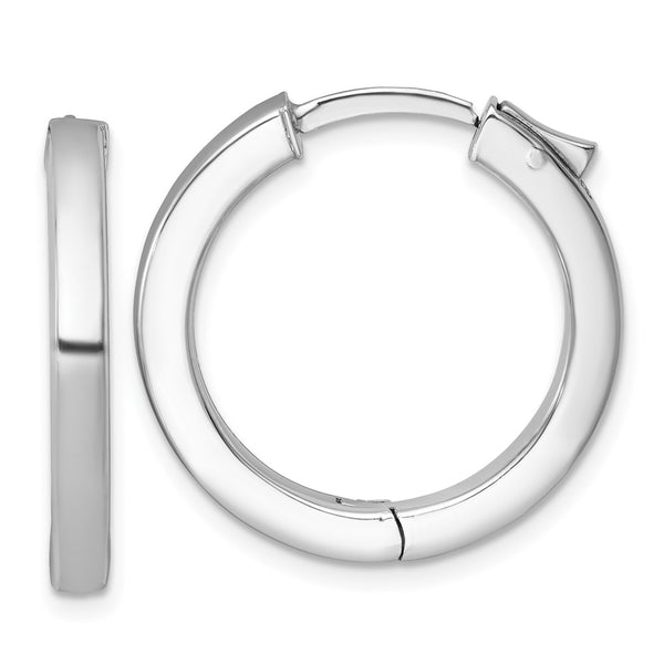 SS Rhod-plated Polish 3x25mm Hinged Square Tube w/Safety Lock Hoop Earrings