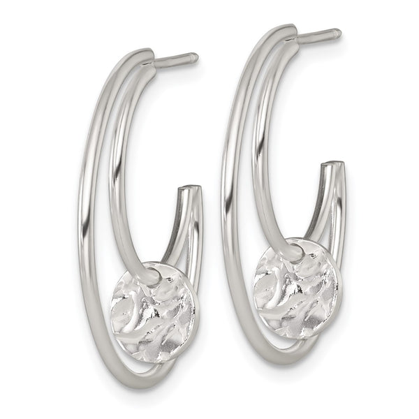 Sterling Silver Polished Textured Fancy Post C-Hoop Earrings
