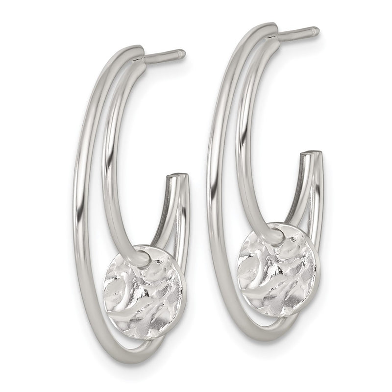 Sterling Silver Polished Textured Fancy Post C-Hoop Earrings