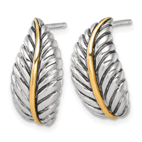 Sterling Silver Antiqued w/14k Accent Polished Feather Post Earrings