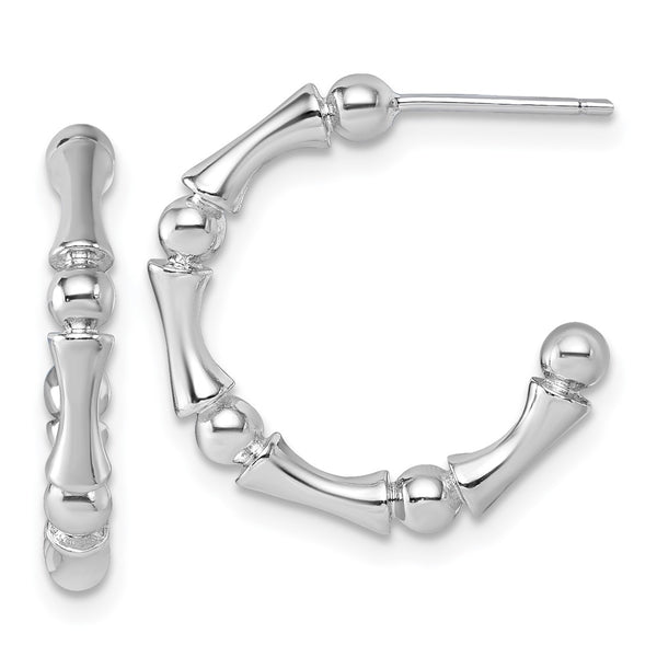 Sterling Silver Rhodium-plated Polished Patterned Post Hoop Earrings