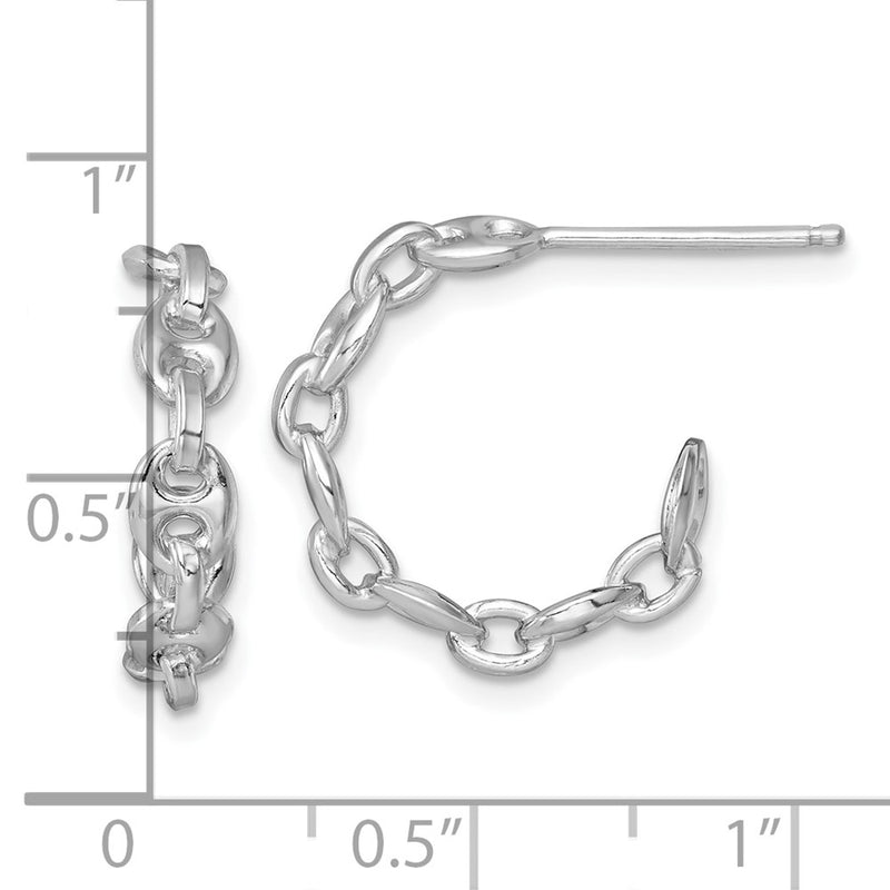 Sterling Silver Rhodium-plated Anchor Link Hoop Post Earrings