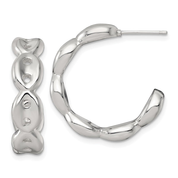 Sterling Silver Polish 7.0mm Puffed Mariner/Anchor Link Post C-Hoop Earring