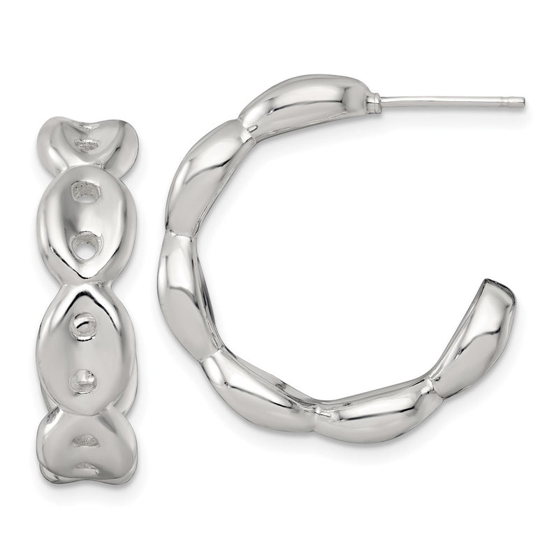 Sterling Silver Polish 7.0mm Puffed Mariner/Anchor Link Post C-Hoop Earring