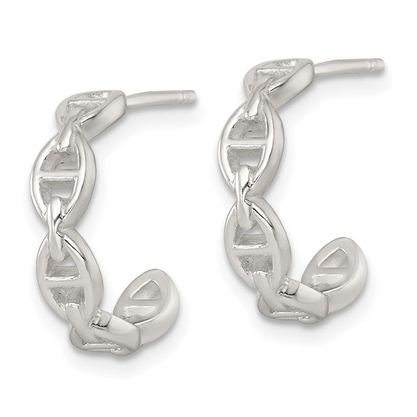 Sterling Silver Polished Anchor Link Post C-Hoop Earrings