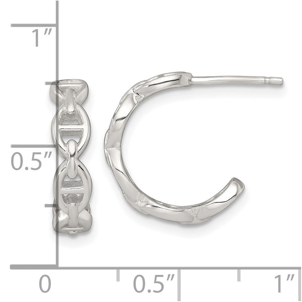 Sterling Silver Polished Anchor Link Post C-Hoop Earrings