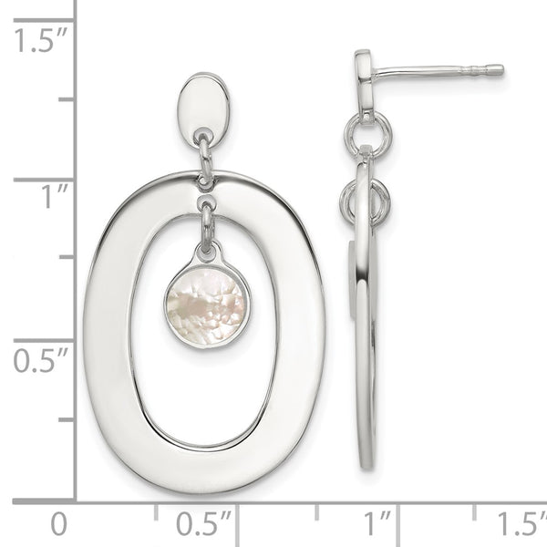 Sterling Silver Oval Mother of Pearl Post Dangle Earrings