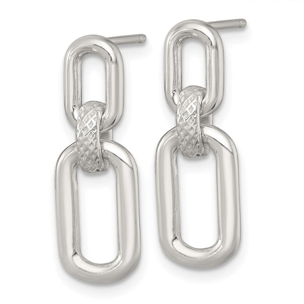 Sterling Silver Polished and Textured Fancy Link Post Dangle Earrings
