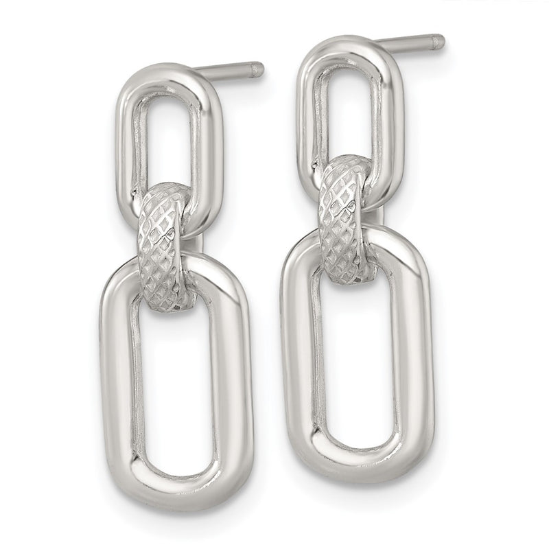 Sterling Silver Polished and Textured Fancy Link Post Dangle Earrings