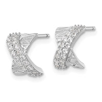 Sterling Silver RH-plated Polished and Patterned X CZ Post Earrings