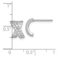 Sterling Silver RH-plated Polished and Patterned X CZ Post Earrings
