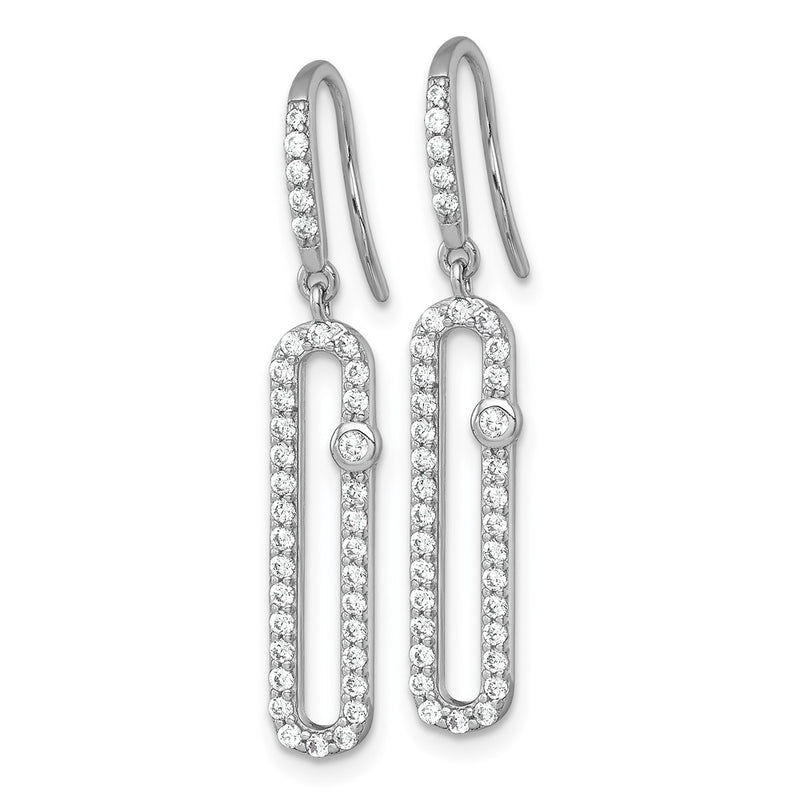 Sterling Silver RH-plated Polished CZ Elongated Link Dangle Earrings