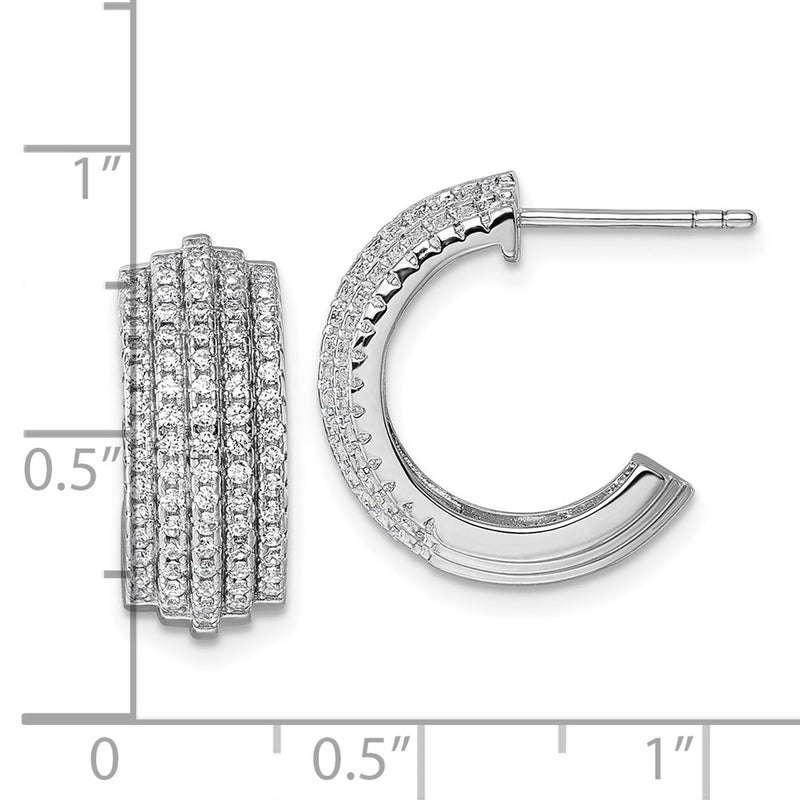 Sterling Silver Rhodium-plated 5 Row Post J-Hoop Earrings