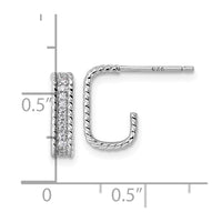 Sterling Silver Rhodium-plated CZ Textured Rectangle Post J-Hoop Earrings