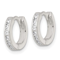 SSilver Polished CZ and Enamel In/Out Hinged Round Hoop Earrings