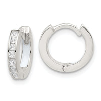 SSilver Polished CZ and Enamel In/Out Hinged Round Hoop Earrings