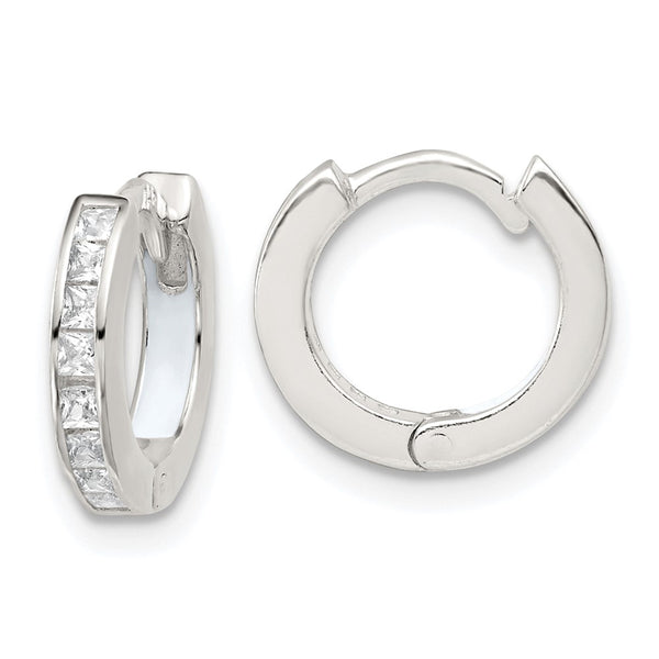 SSilver Polished CZ and Enamel In/Out Hinged Round Hoop Earrings