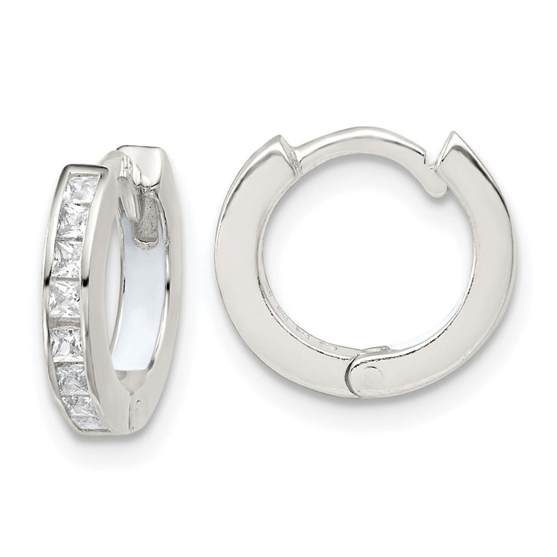 SSilver Polished CZ and Enamel In/Out Hinged Round Hoop Earrings