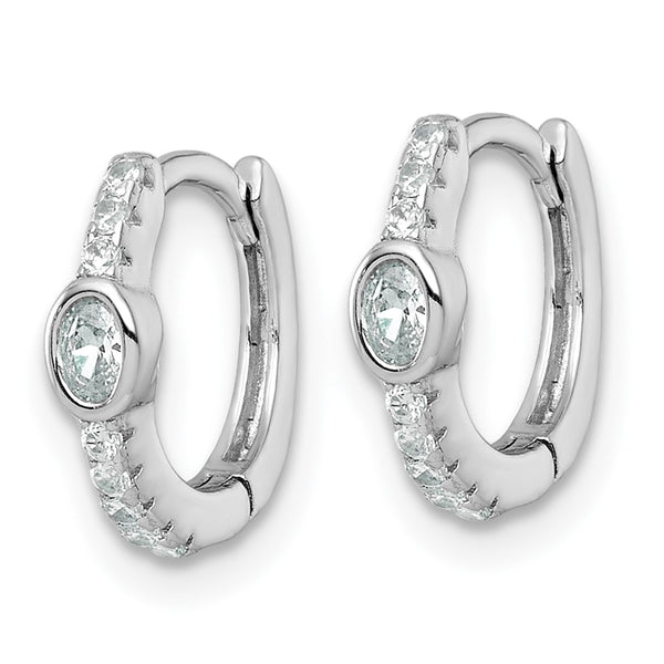 Sterling Silver Rhodium-plated Round and Oval CZ Hinged Round Hoop Earrings