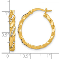 Sterling Silver Gold-tone Polished Twisted Glass Stones Round Hoop Earrings