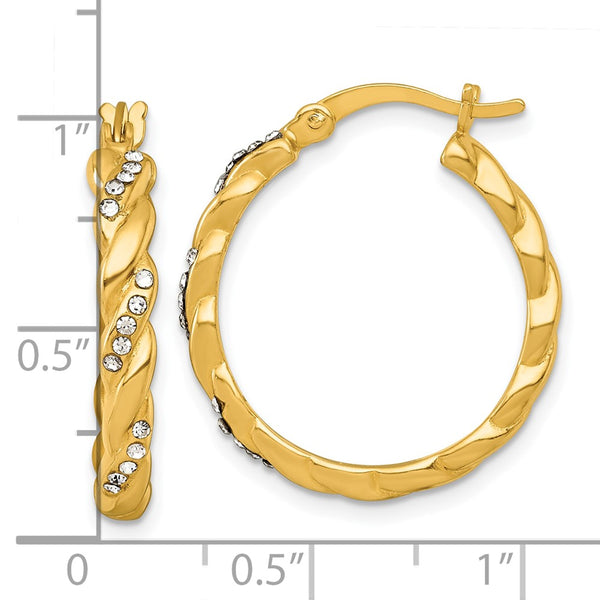 Sterling Silver Gold-tone Polished Twisted Glass Stones Round Hoop Earrings