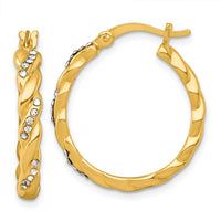 Sterling Silver Gold-tone Polished Twisted Glass Stones Round Hoop Earrings
