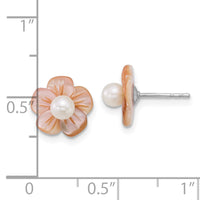 Sterling Silver Rh-plated 3-4mm Wht FWC/Pink MOP Flower Earrings