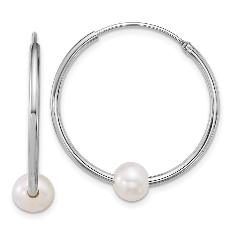 Sterling Silver Rh-pltd 6-7mm Semi-Rnd FWC Pearl Hoop Earrings
