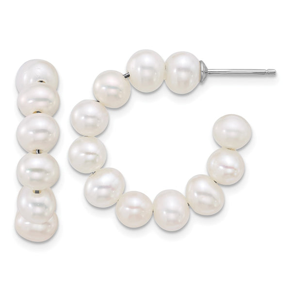 Sterling Silver Rhod 5-6mm Semi-Rnd FWC Pearl Post Hoop Earrings