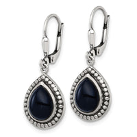 Sterling Silver Antiqued Onyx Teardrop Leverback Dangle Earrings