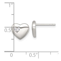 Sterling Silver Polished CZ Heart Post Earrings