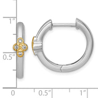 Sterling Silver RH-pl w/14k Accent Polished CZ Hinged Hoop Earrings
