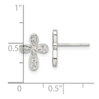 Sterling Silver Polished CZ Cross Post Earrings