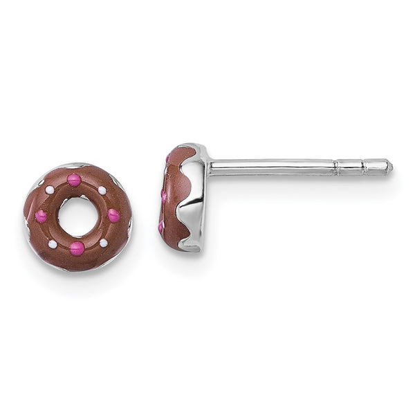 Sterling Silver Rh-plated Children's Enamel Donut Post Earrings