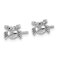 Sterling Silver RH-pl Polished Black Enamel CZ Crab Children's Post Earring