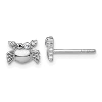 Sterling Silver RH-pl Polished Black Enamel CZ Crab Children's Post Earring