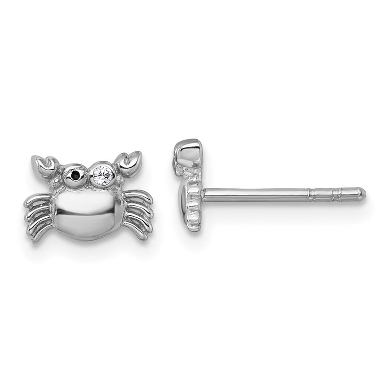 Sterling Silver RH-pl Polished Black Enamel CZ Crab Children's Post Earring