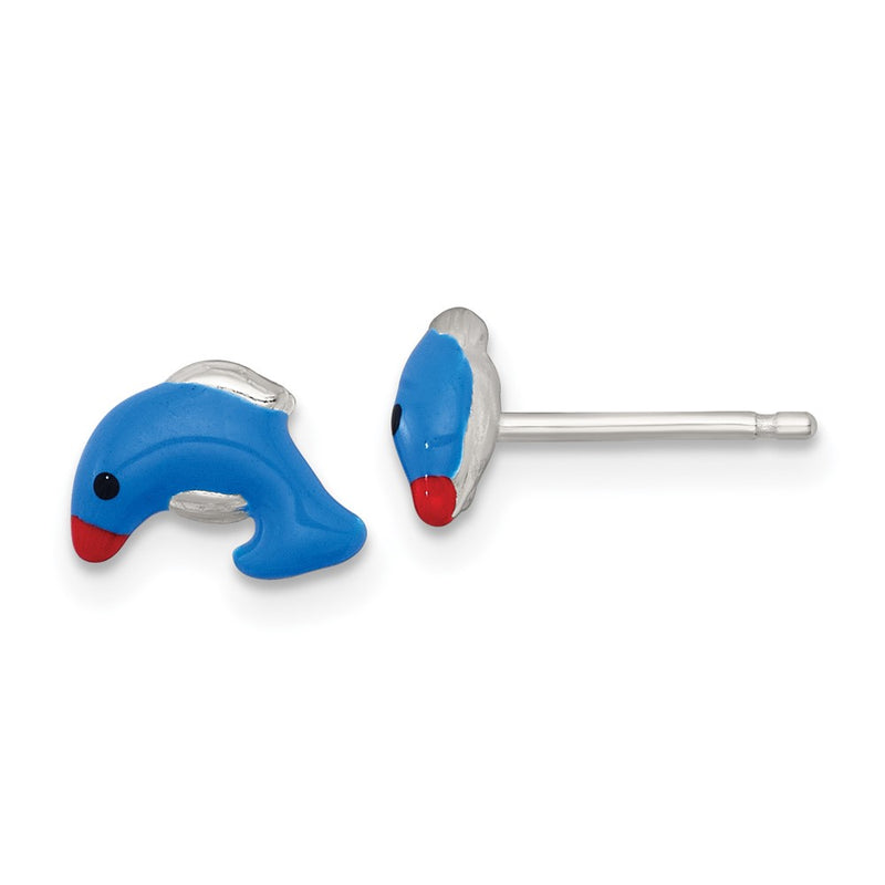 Sterling Silver Enameled Dolphin Children's Post Earrings